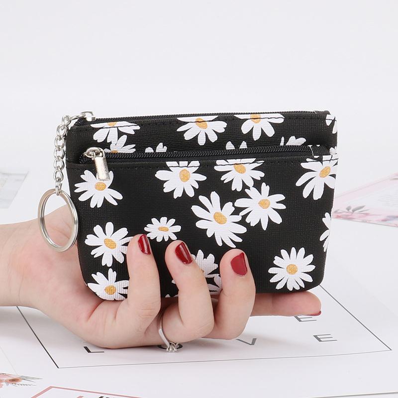 Кошелек для монет Daisy, женские мини-кошельки с застежкой-молнией, брелок для карт, кошелек чёрный