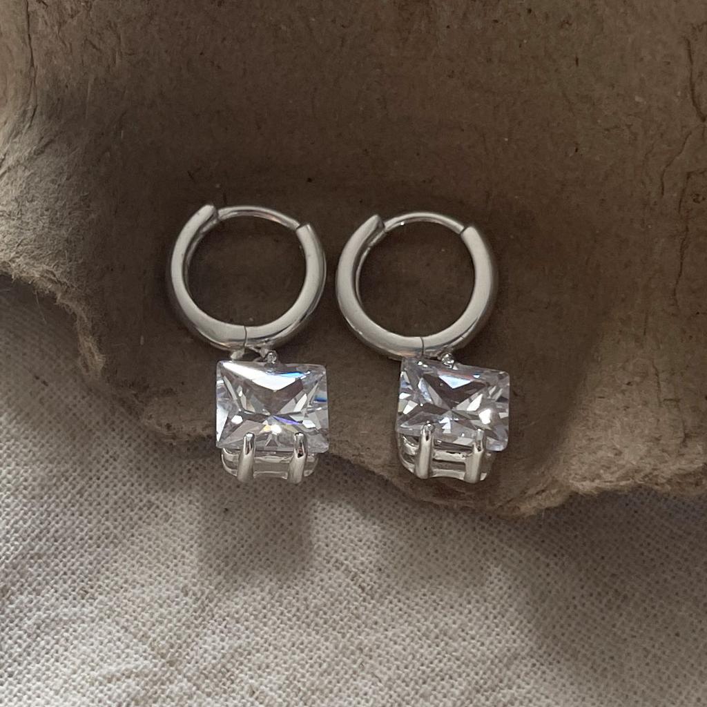 925 Sterling Silver Vintage Earrings For Women Trendy Simple Square CZ Earring Jewelry Prevent Allergy Party Accessories