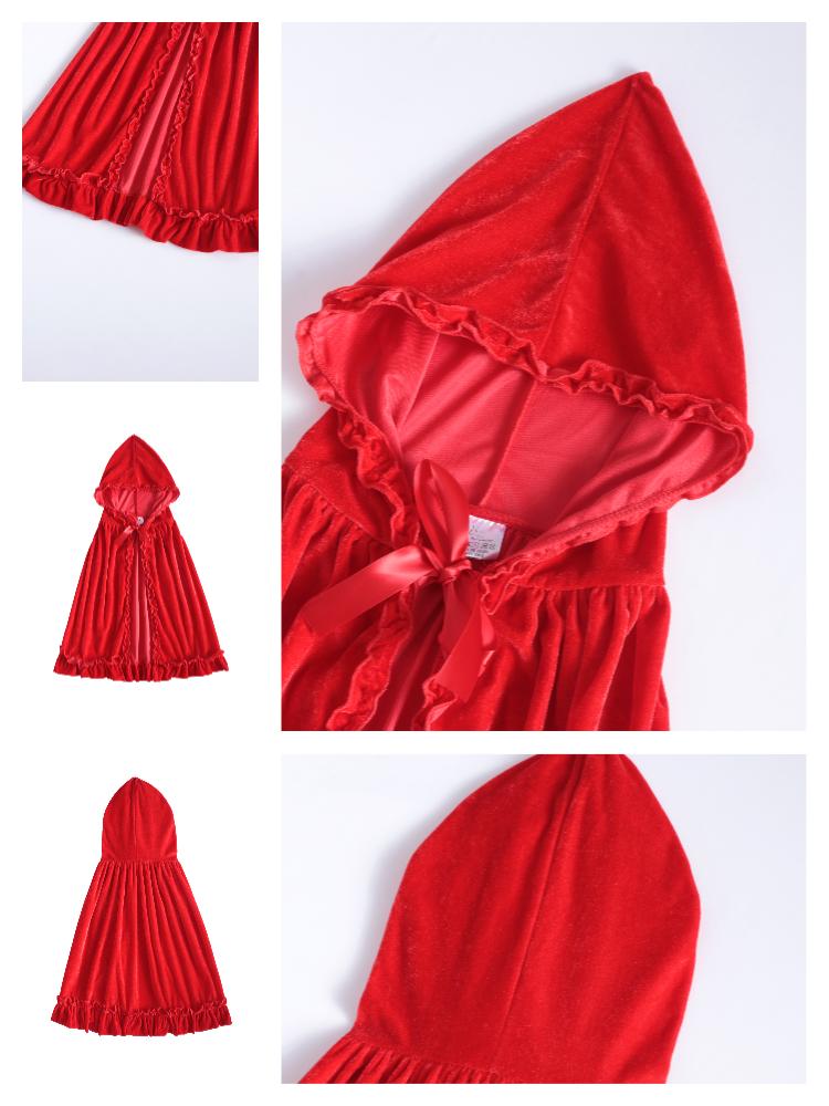 Velvet lace santa Little Red Riding Hood cloak costume cosplay cloak hat suitable for Halloween and Christmas cosplay cape