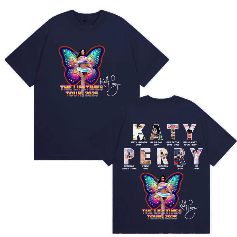 

Singer Katy Perry The Lifetimes Tour 2025 Merch T Shirts Men Women Casual Oversized T-shirt Fashion High Quality Cotton T Shirts 4XL
