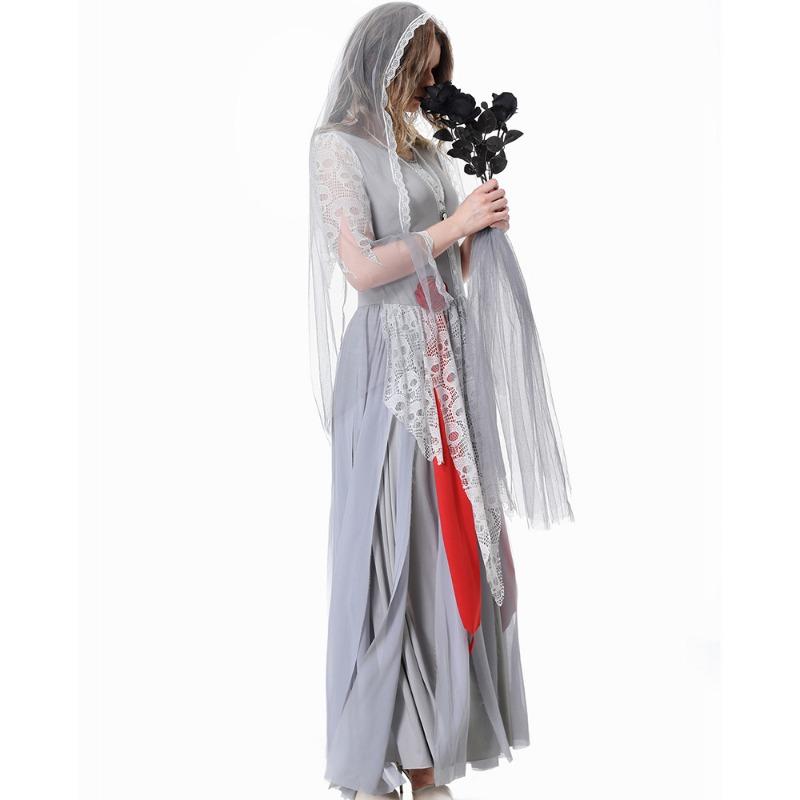 

Хэллоуин Взрослое Серое Кружевное Платье Невесты Маскарад Костюм для Игрового Шоу Девушка XL серый