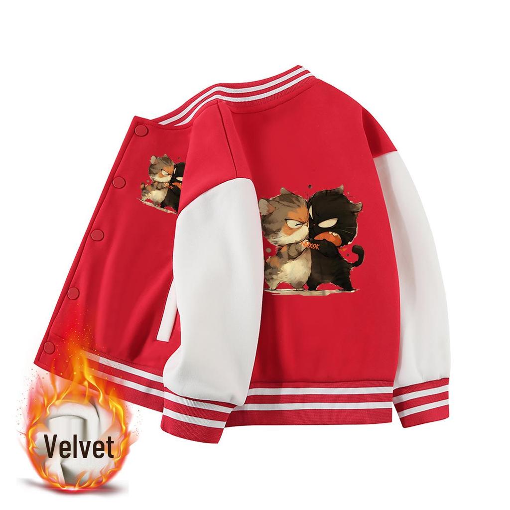 Boys' 2026 Fleece-Lined Baseball Jacket for Spring and Autumn