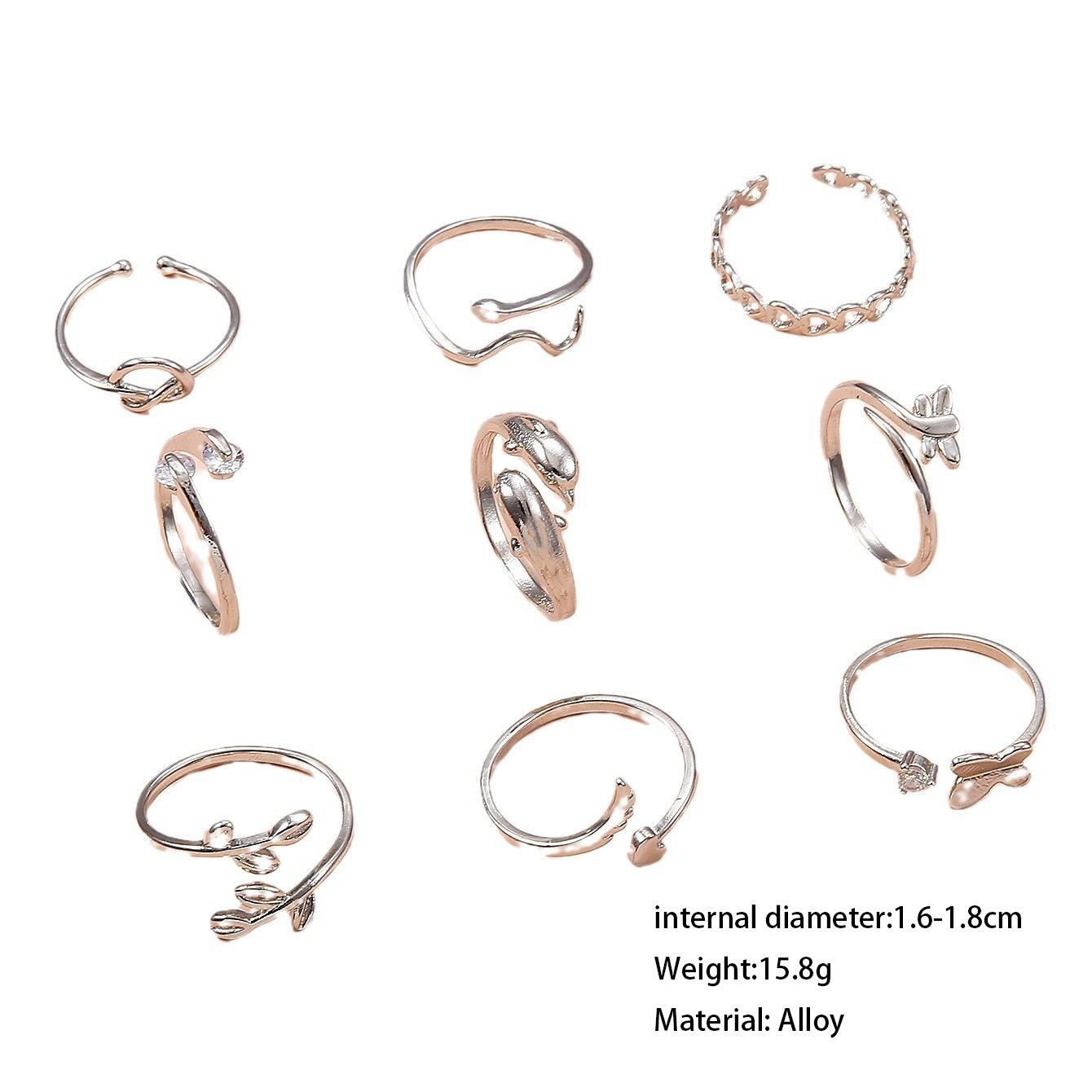 

Многоэлементное сочетание, безопасное кольцо для пальца ноги с узлом, женское кольцо без вставок в форме сердца с живым ртом, модное и высококлассное украшение для ноги. 9PCS серебряный