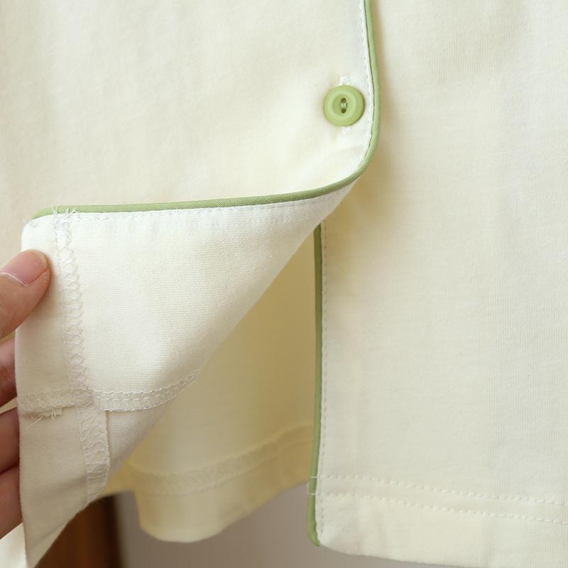 Summer New Women's Pajama Set 100% Cotton Short Sleeve Shorts Two Piece Cardigan Solid Color Casual Large Homewear