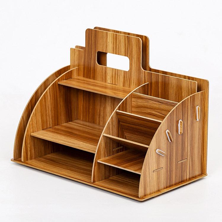 Stylish Wooden Pen Holder with Curved Drawer — Creative Office and Cosmetics Organizer