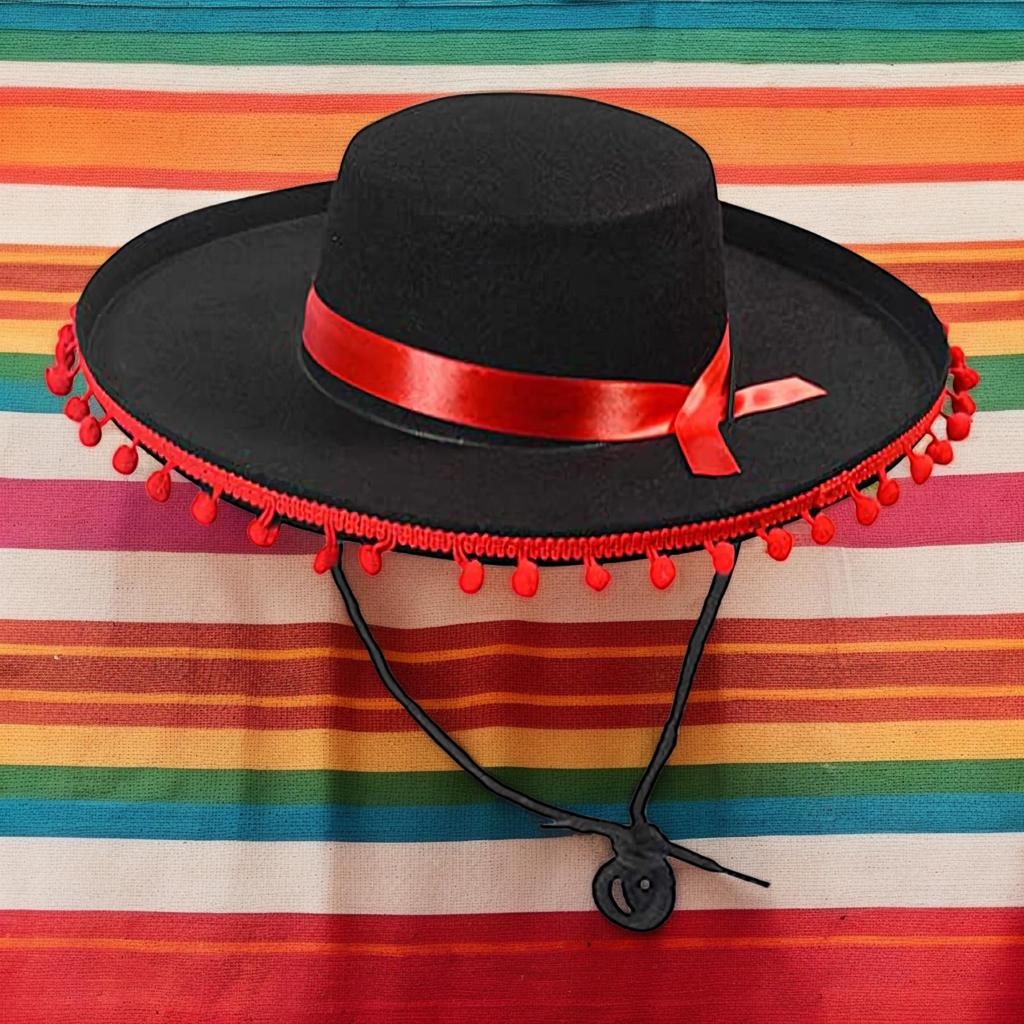 Fuzz Ball Mexican Sombrero Hats Stage Performance Dance Spanish Mexican Hat Costumes Dress Up Wide Brim Spanish-style Hat