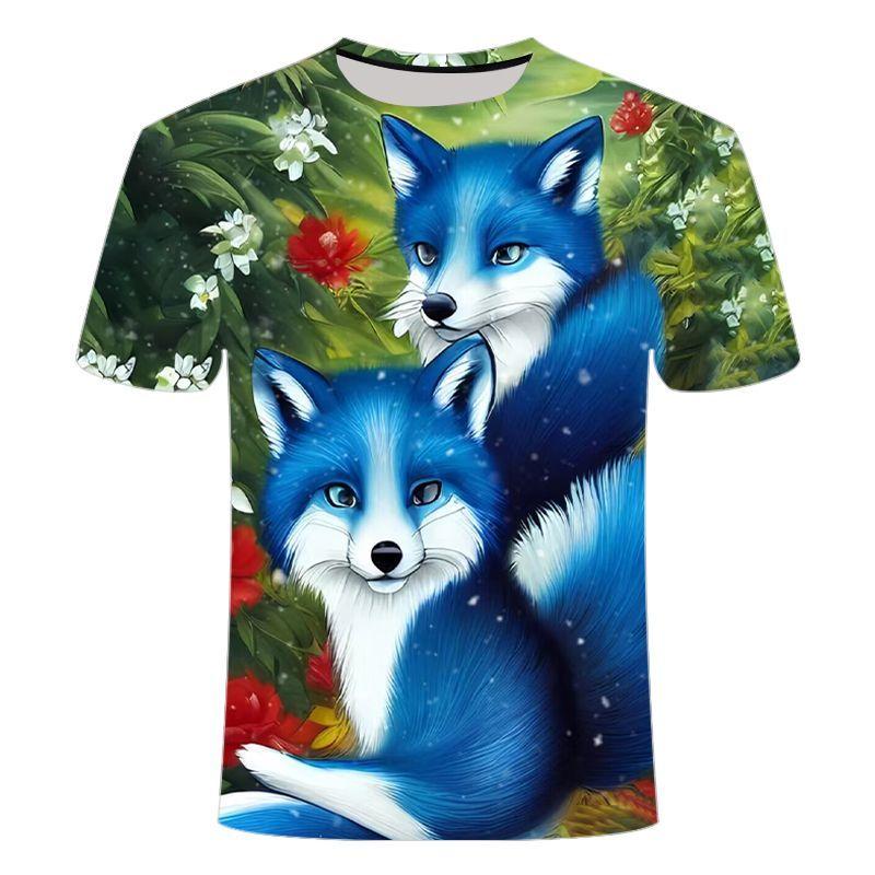 2024 Summer New 3D Digital Printed Fox Pattern Series Short Sleeve, Casual Fashion Trendy T-shirt