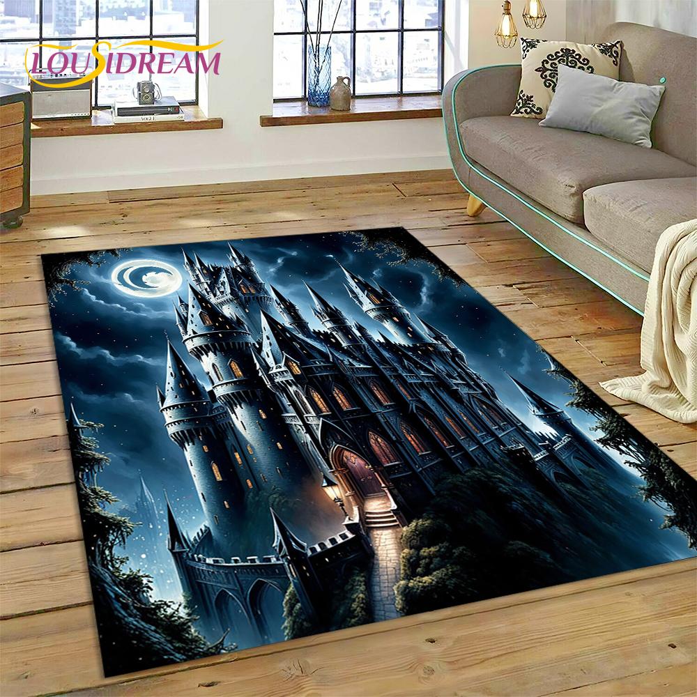 Dream Fairy Tale Castle Mysterious Gothic Cartoon Carpet Rug for Living Room Bedroom Home Sofa,Kid Area Rug Non-slip Floor Mat