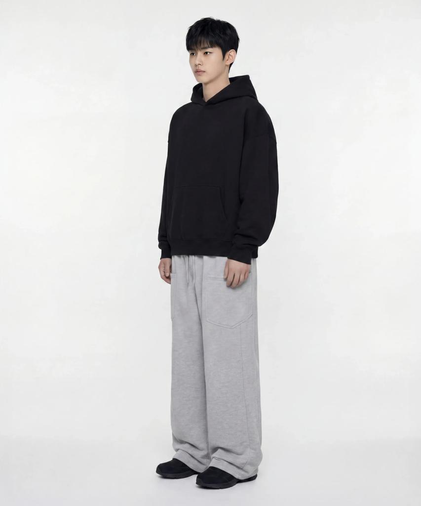 AGOD (Fleece-Lined) Side Big Pocket Wide Sweatpants [Heather Grey]