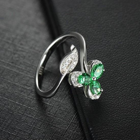High-end Grandmother's Lucky Three Green Leaf Ring, Light Luxury, Simple, Versatile, Fashionable Open Ring for Women