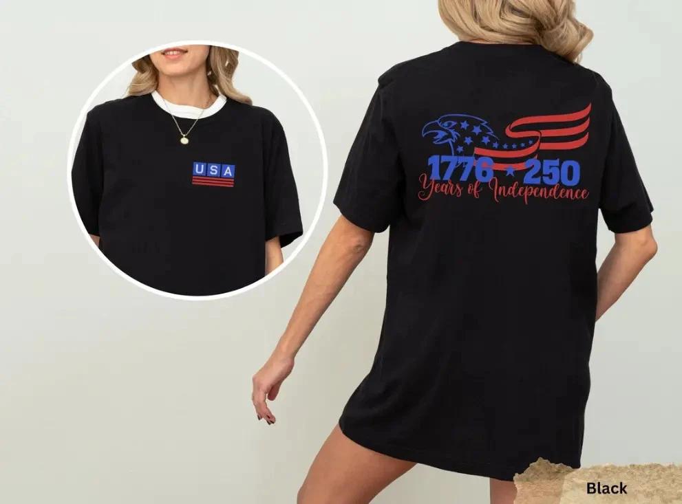 America Anniversary T- Shirt, Patriotic Eagle & USA Flag Tee S