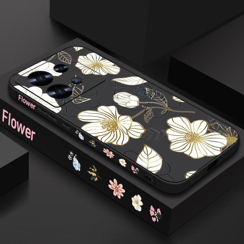 

Мягкий чехол из ТПУ с цветочным узором для Xiaomi 13T Pro Poco F6 X6 X5 Redmi Note 14 Pro 13 12 11, силиконовый противоударный матовый чехол для телефона Xiaomi 13T / 13T Pro чёрный