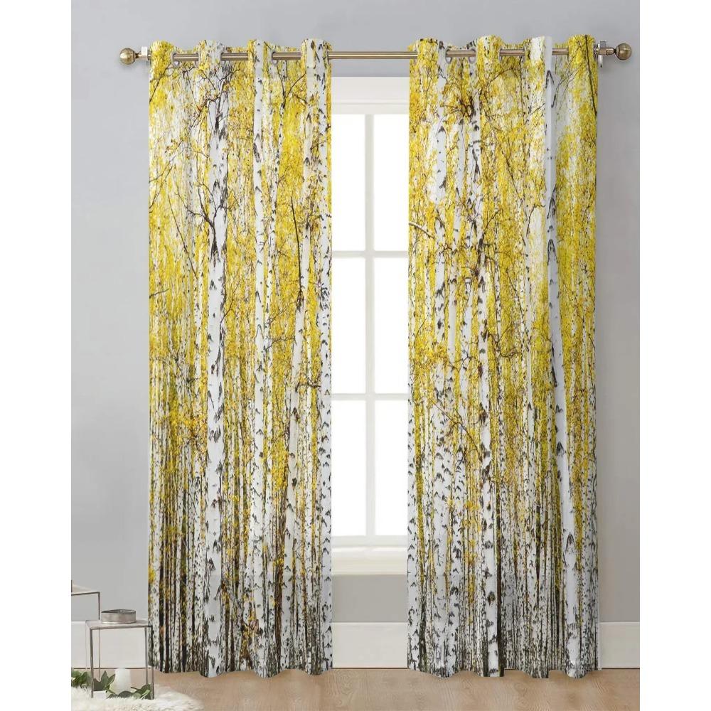 Pflanze Gelbbirke Baum Wald Transparente Vorhänge Wohnzimmerfenster Tüllvorhänge für Schlafzimmer Küche Heimdekoration Voile-Vorhänge