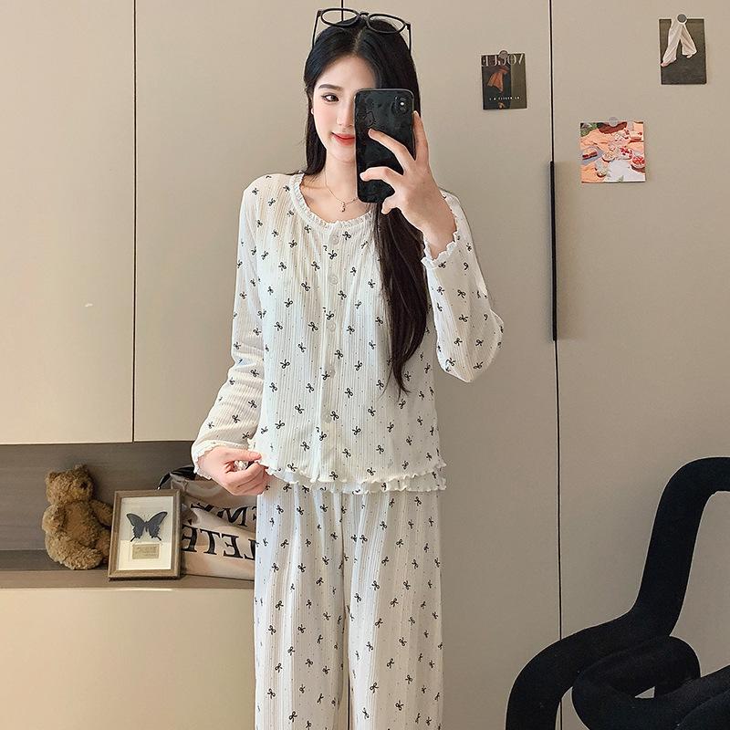 Women's 3-Piece Japanese Polka Dot Pajama Set - Long Sleeve Cardigan, Versatile for Spring/Autumn, Suitable for Home or Outdoors