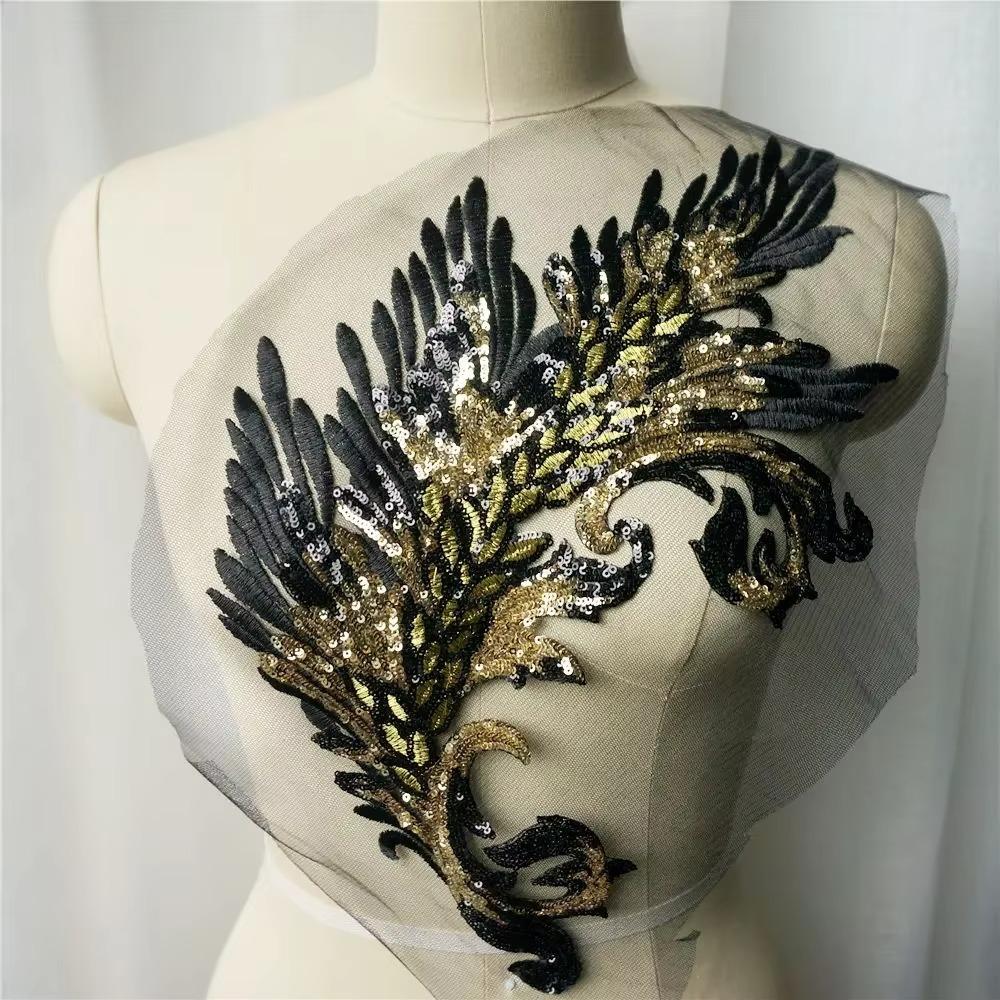 Patch Sequin Embroidery Sequin Appliques Phoenix Tail DIY Sew On Patch Embroidery Patch Wedding Gown DIY Decoration