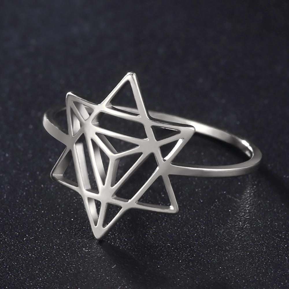 Dawapara Merkaba Star Ring Sacred Geometry Wedding Band Mystical Symbol Protection Amulet Stainless Steel Spiritual Jewelry