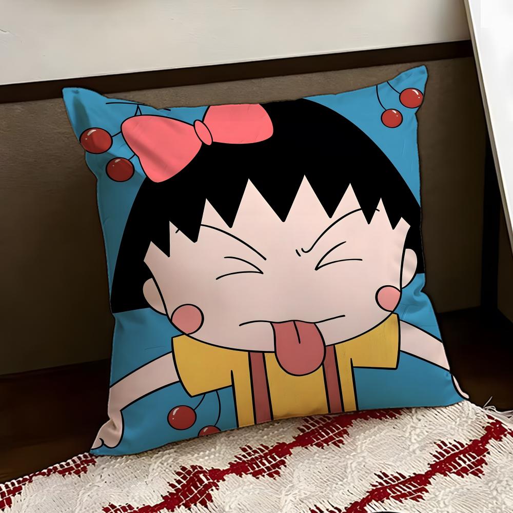 Cute anime CChibi MMaruko Chan Cushion Cover Reversible Soft Durable Pillow Cover Home  Car MultiScene Use for Daily Comfort