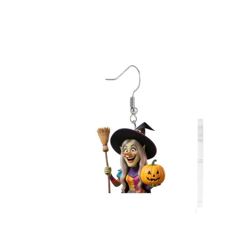 Theme Halloween Witch Broom And Pumpkin Pattern Women Earrings Festival For