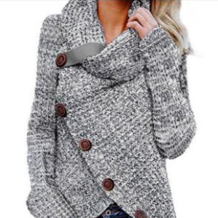 Herbst und Winter Einfarbig Dicker Pullover Damen Neu Einreihig Diagonale Schnalle Langärmlig Asymmetrische Strickwaren Damen