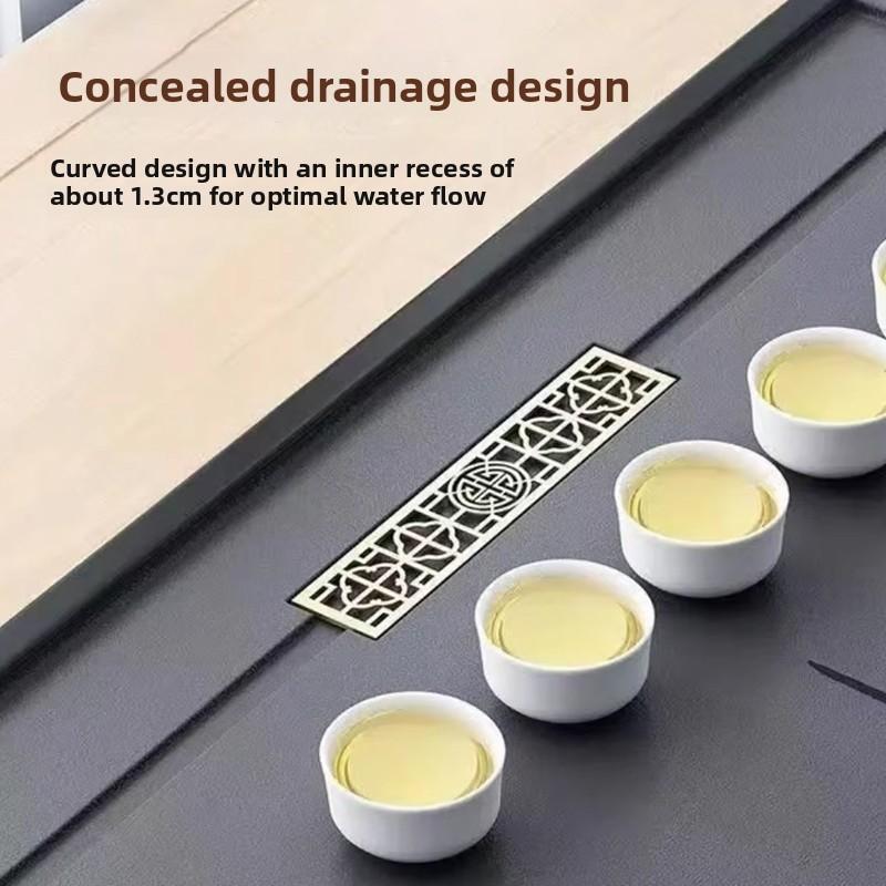 Synthetic King Black Stone Tea Tray Simple Modern Style Living Room Office Home Use Drainage Tea Set Tray Rectangular Shape