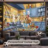 Wall Hanging Tapestry Custom NameAsterix & Obelix Pattern Personalized Printed Fabric Wall Decor