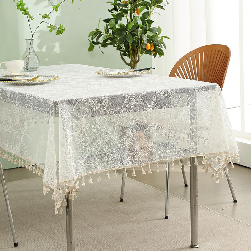 New Simple White Tablecloth Household Lace Fringed Lace Rectangular Dining Table Cloth Coffee Table Tablecloth Tablecloth