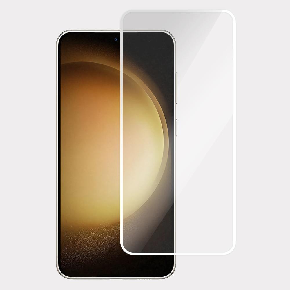 

For Samsung Galaxy S23+ Screen Protector Full Glue Electroplated White Edge High Aluminum Silicone Glass Film Type A