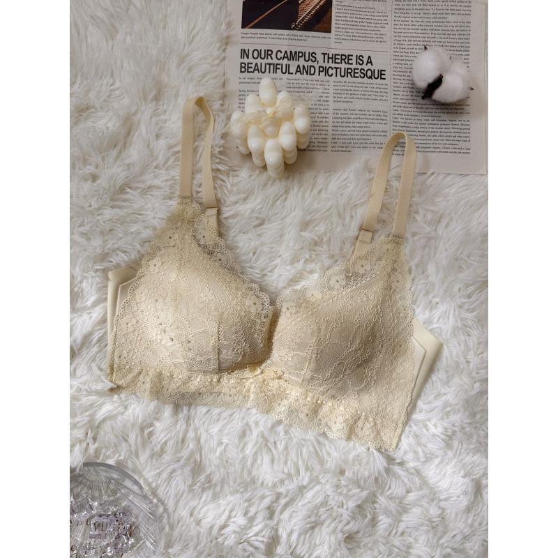 Underwear women's big breasts show small exquisite lace ultra-thin breathable hole cup gathered side closed no steel ring bra