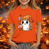 Kids Halloween Printed Neck Short Sleeve T-Shirt Loose Fit Casual Top