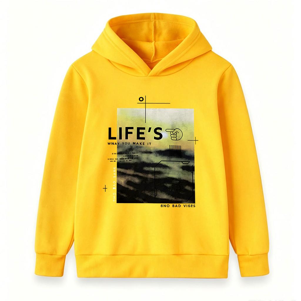 Kids Boys Girls Pullover Hoodie, Retro Life's What You Make It Letter Graphic Casual Long Sleeve Soft Hooded Sweatshirt for Daily Wear, Fall Winter Wa