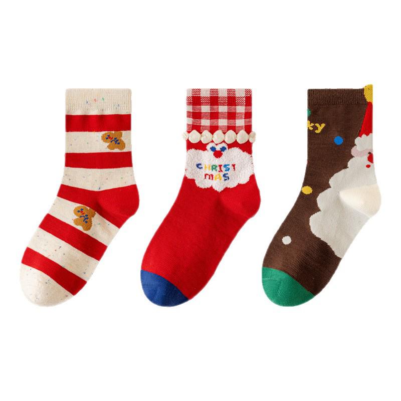 Festive Red Cartoon Mid-Calf Socks for Boys and Girls - Comfortable and Non-Constricting for Autumn and Winter