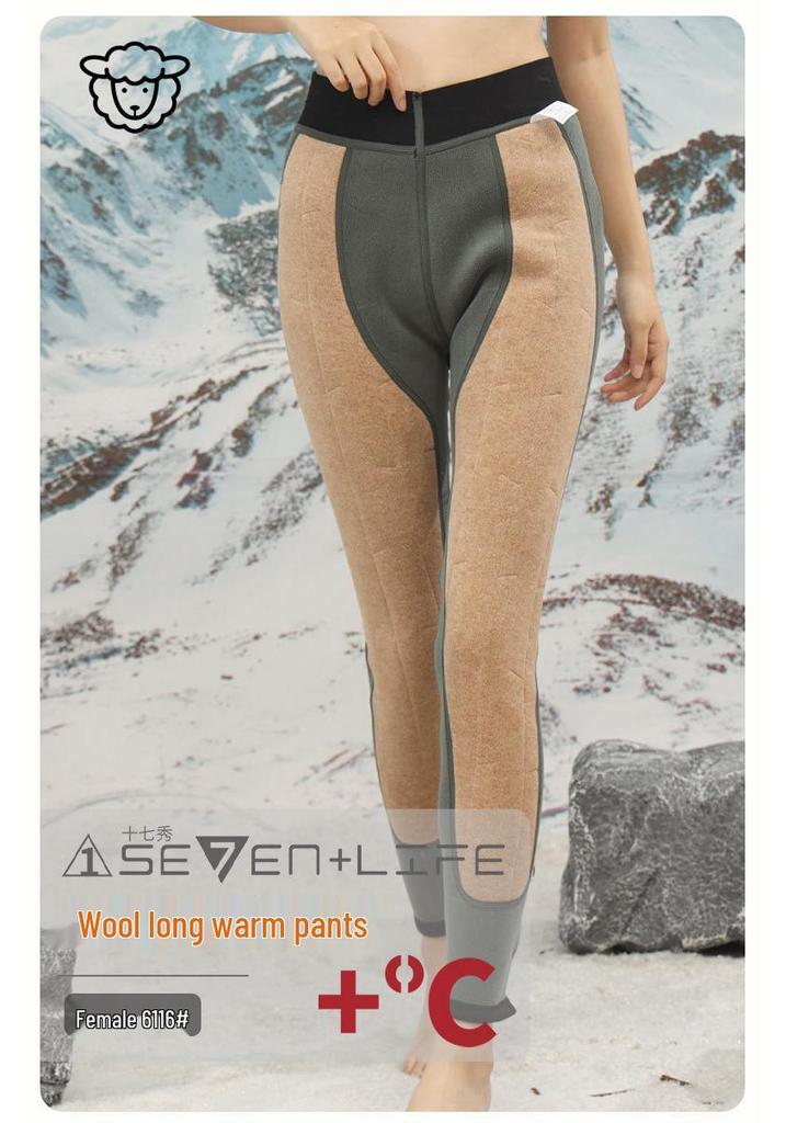 Men's Wool Camel Hair Long Leg Warmers with Knee Pads, Thickened Plus Velvet Cotton Layer, Women's Black Base Layer Pants for Autumn