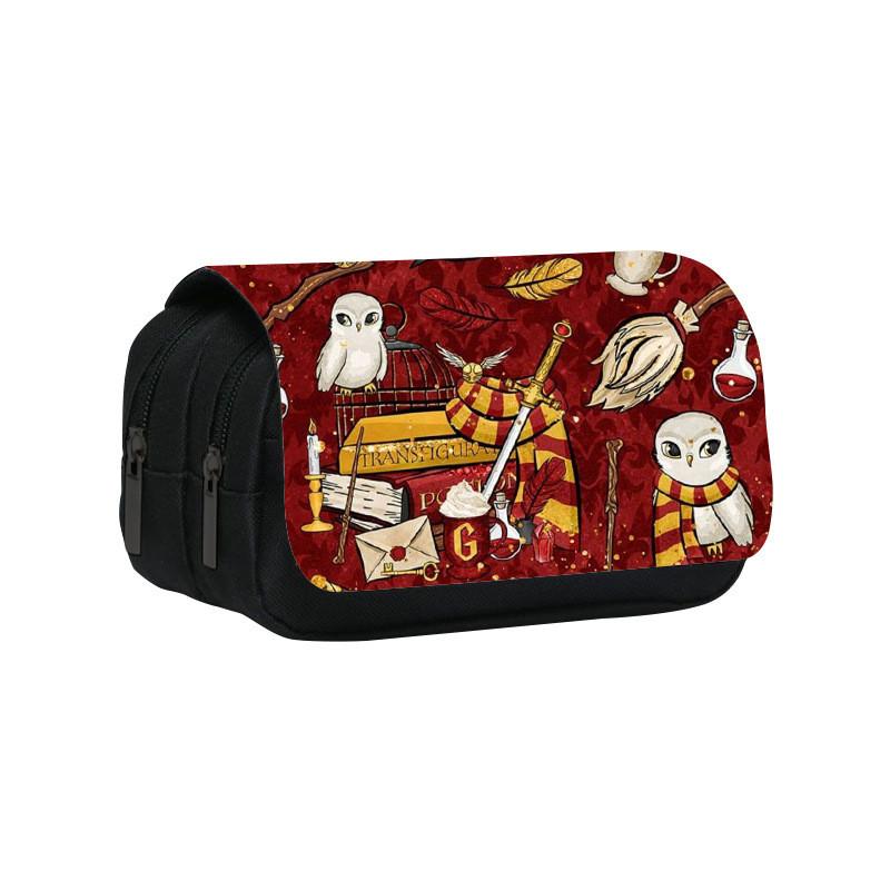 Cartoon Harry Potter Pattern Double Layer Stationery Storage Bag For Students And School Supplies