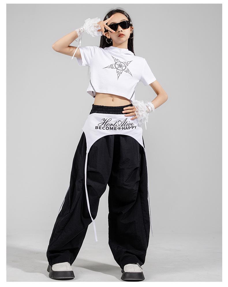 Girls' Jazz Dance Costume Set: Korean Style Cropped Vest & Sweatpants for Performances