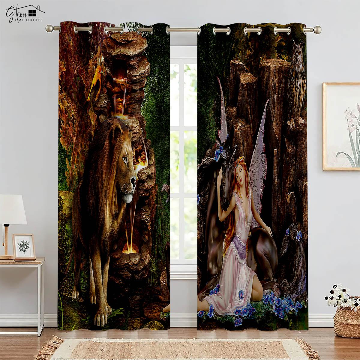 

Животные 3D Печатные Шторы Лев Красавица Медведь Тигр Жираф Зебра Слон Домашнее Животное Собака Кошка Дети Декоративные Шторы 2 ШТ W50xH130(CM)x2PCS&Rod pocket