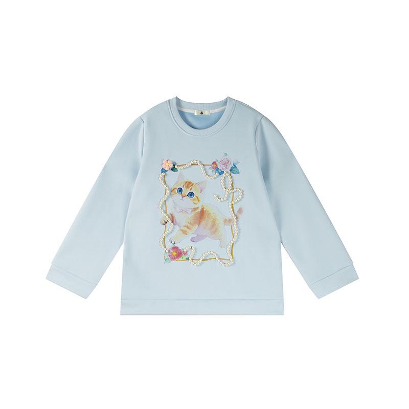 

Ai Yuan 2025 Winter Plus Size Women s Fleece-lined Cat Print Hoodie W-261 4XL колір синій океан