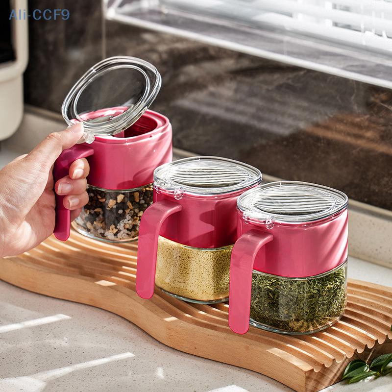 Barattolo per Condimenti in Vetro con Cucchiaino Zuccheriera Saliera Pepe Contenitore Spezie Utensili da Cucina Forniture Contenitori Spezie