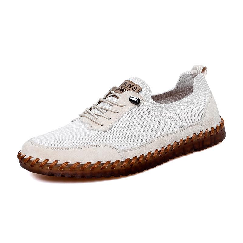 Breathable Mesh Men s Slip-on Loafers – Hand-stitched, Soft Sole, Elastic Band, Casual Driving Shoes for Spring & Autumn. 43