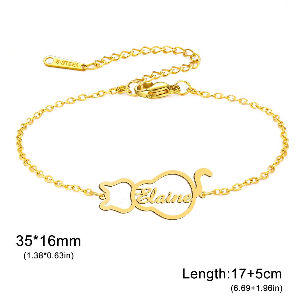 Lemegeton Personalized Name Bracelets Custom Cat Pendant for Women Child Stainless Steel Jewelry Bracelet Family Birthday Gifts