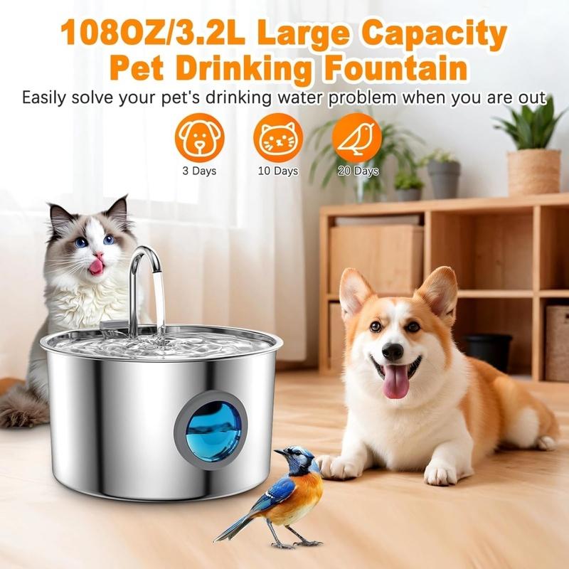 Wholesale 2.2L/2.8L/3.2L/4L Automatic Cat Water Fountain Stainless Steel Dog Dispenser for Cats Water Drinker with Filter