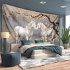 2D Sakura and White Horses Tapestry Romantic Floral and Animal Background Cloth