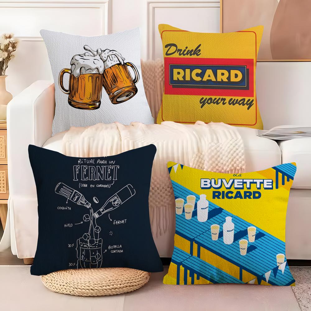 Pillow Case Cotton Linen Fabric Square Zipper Pillowcase Home Decorative Living Room Retro Classic Wine R-Ricard Beer 1