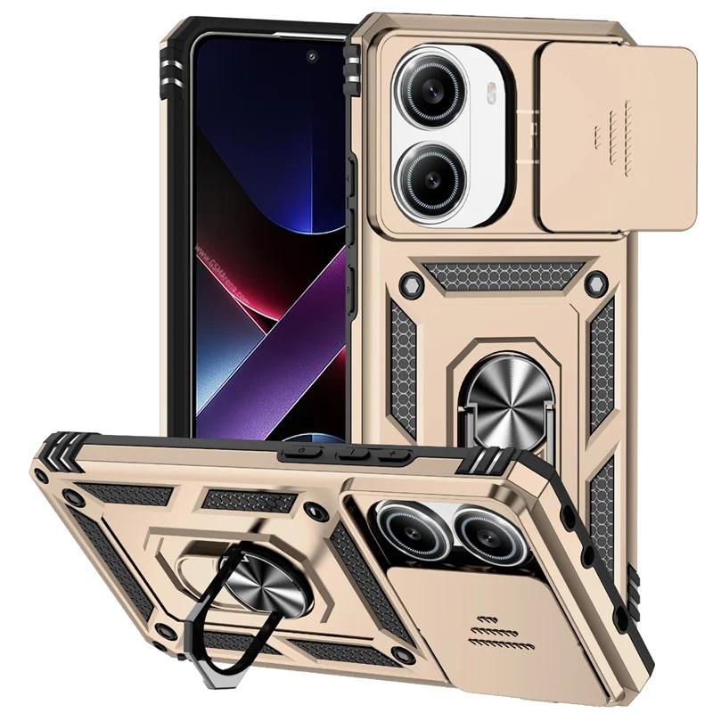 Armor Funda for Xiaomi Poco X8 Pro Max Case Slide Lens Protector Ring Stand Back Cover for Pocco Poko Little Poco X8 X7 Pro Capa