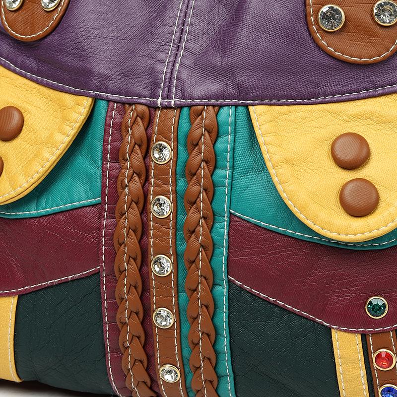 Colorful PU Leather Handbag for Women – Boho-Style Patchwork Design with Braided Details and Adjustable Strap, Perfect for Casual Wear