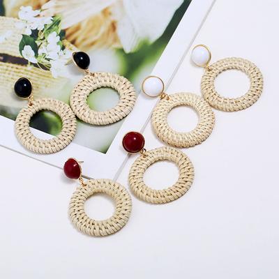 Women Fashion Boho Style Rattan Braid Earrings