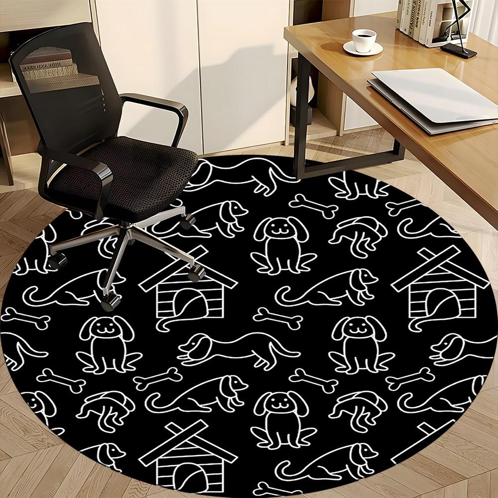 1PC Dogs Bones Office Round Area Rug, Mat Suitable For Office, Under Office Chairs Bedroom Living Room Home Decor, Room Deco