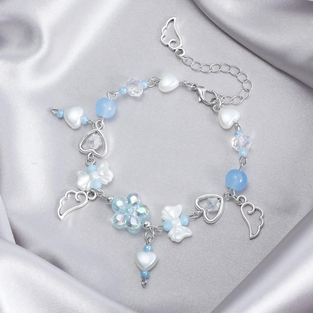 Y2k Bead Bracelet With Women's Countryside Style And Ice Transparency, Colorful Love Bow, Cloud Tassel Bracelet Suitable Parties