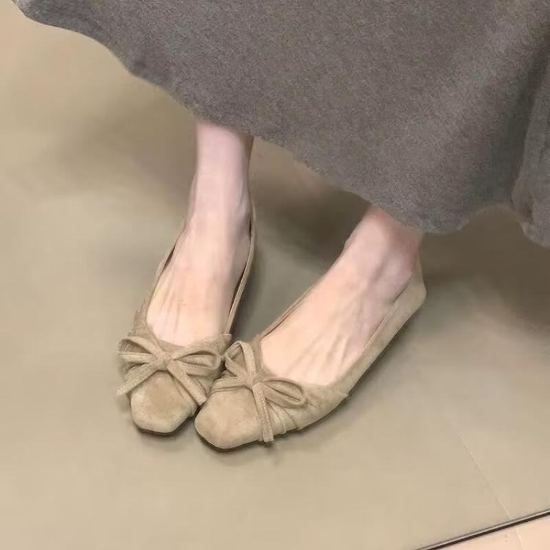 Bow Flats Women Loafers Shoes Shallow Suede Square Toe Fashion Shoes Dress Woman's Sandals 2026 Autumn Cozy New Zapatos Mujer