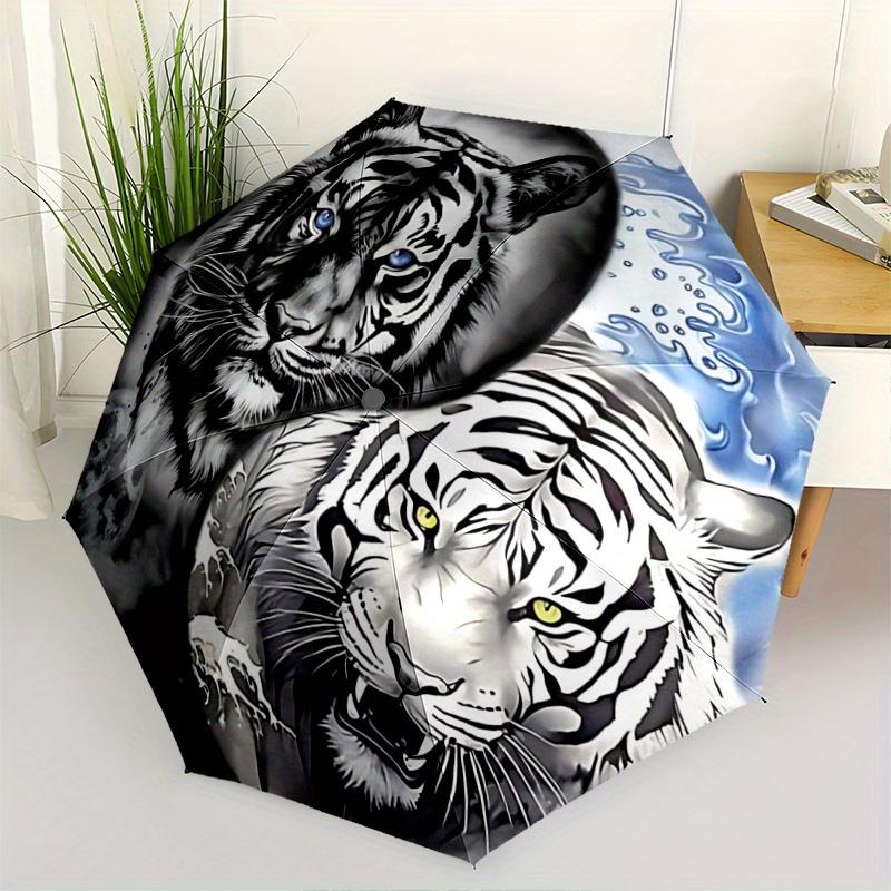 

1pc Yin Yang Tiger Cartoon Umbrella, Portable 3-Fold Compact Umbrella, Suitable for Camping, Hiking and Travel, Ideal Easter Birthday Gift for Fa