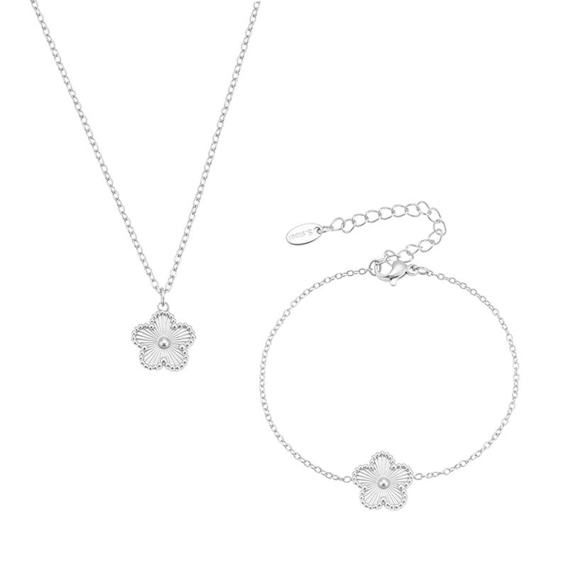 Delikatny Naszyjnik z Wisiorkiem w Kształcie Kwiatka Pasująca Bransoletka ze Stali Nierdzewnej Pozłacana 18k Łańcuszek z Ogniw Naszyjniki Bransoletki Zestaw Dla Kobiet